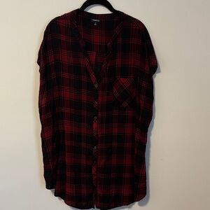 Torrid Red & Black Plaid Challis Dolman Tunic Blouse - 3X